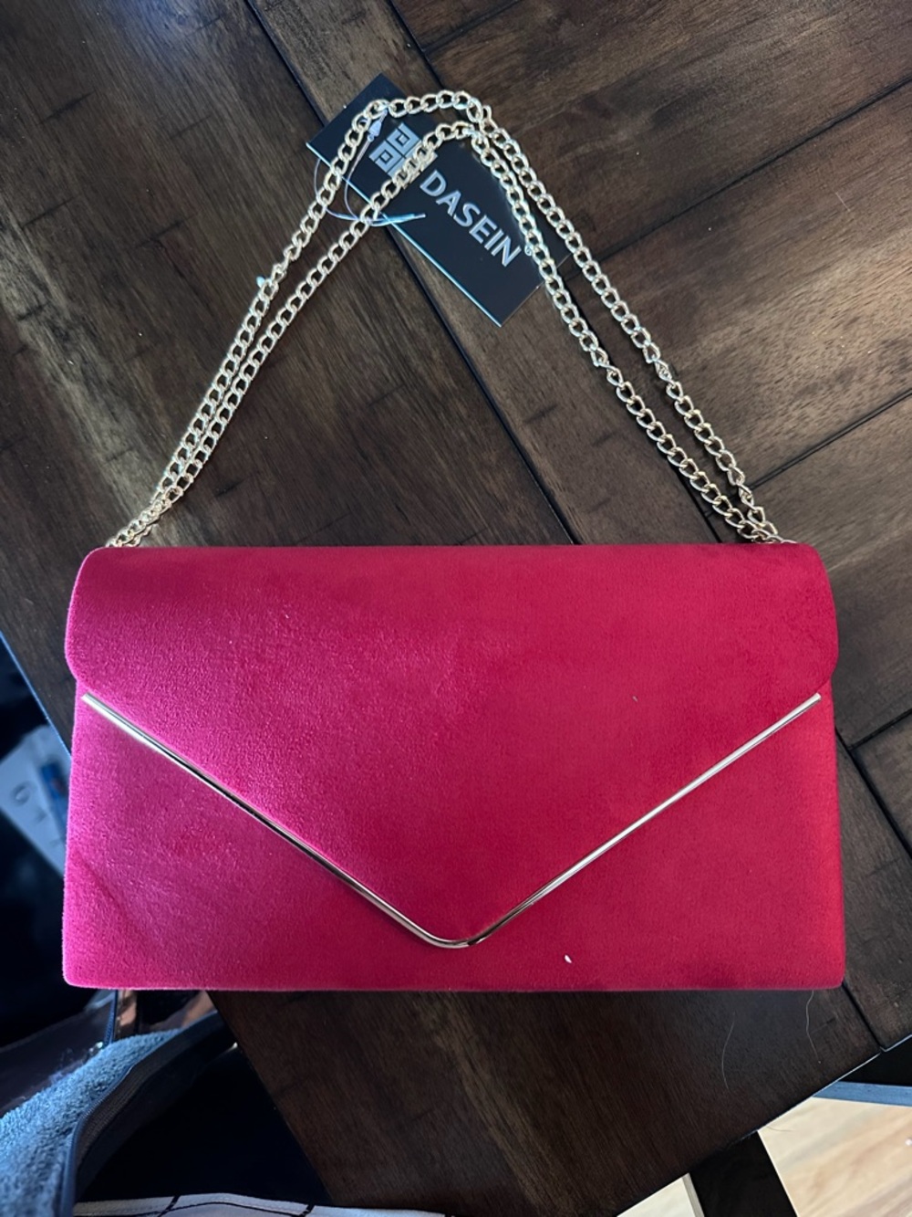 Fuchsia Envelope Clutch with Gold Chain